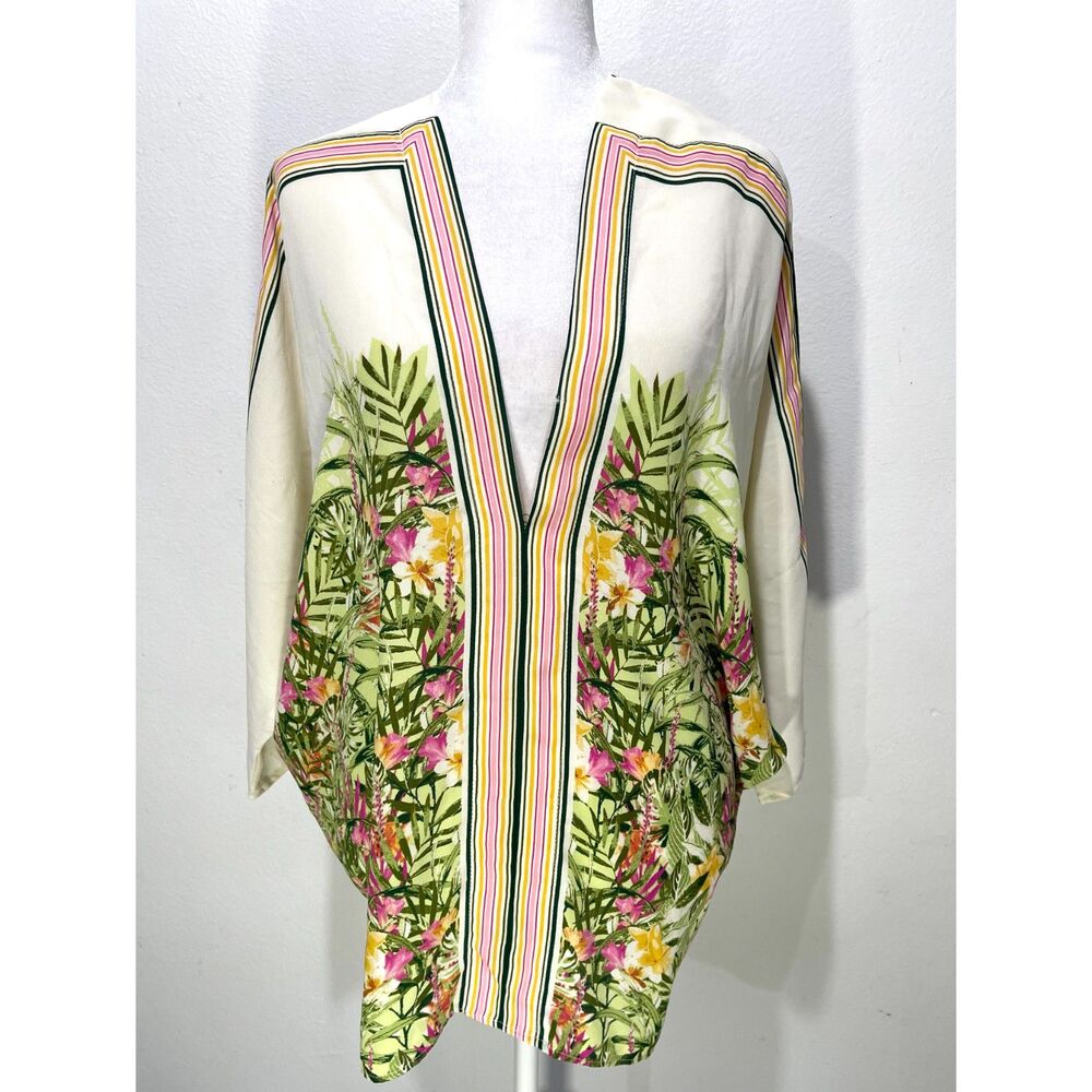 Rose Olive blouse bohemian festive colorful caftan poncho casual resort women M